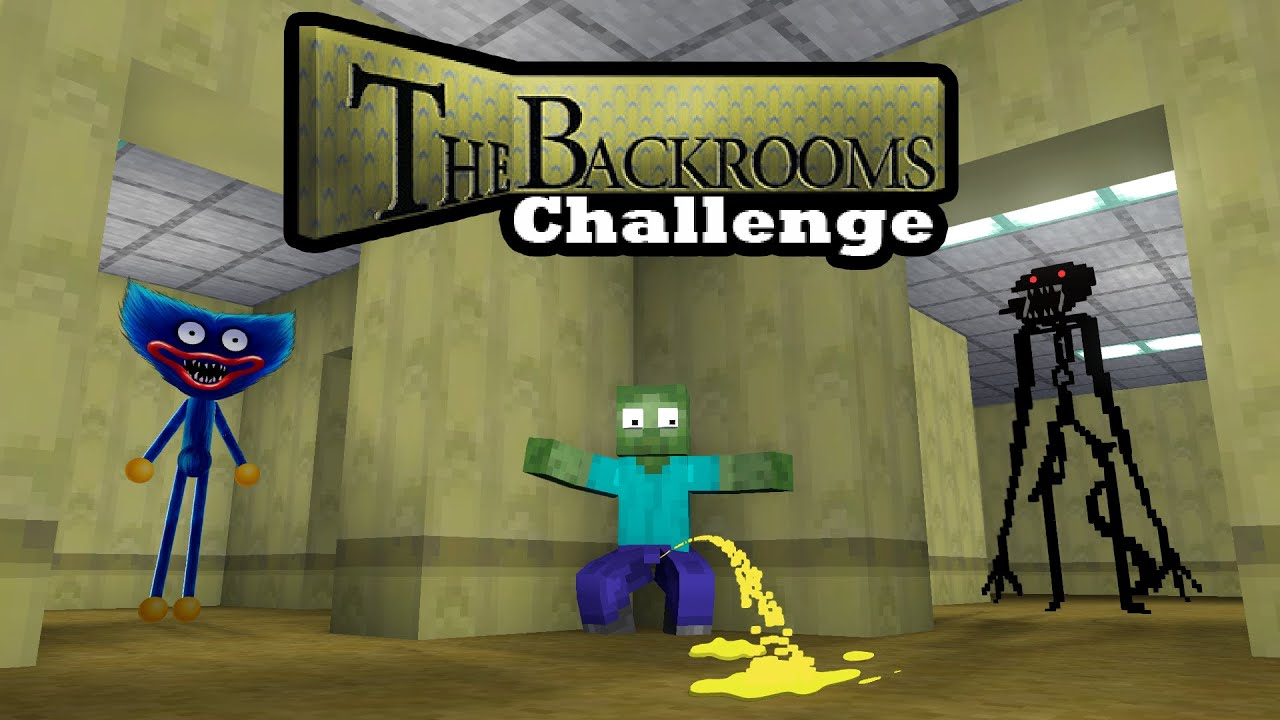 Video Thumbnail with Huggy Wuggy, a zombie from Minecraft and an Entity in the backrooms